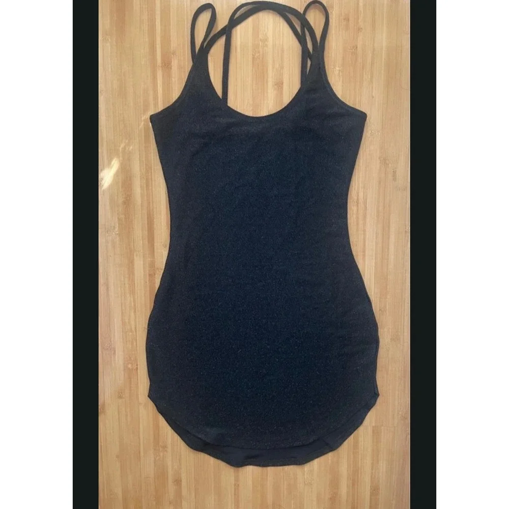 Set of 2 Metallic Shimmer Bodycon Mini Dresses Strappy Back Silver Black Womens